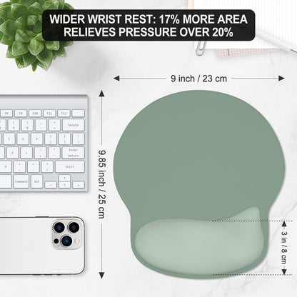 ITNRSIIET Ergonomic Mouse Pad with Wider Memory Foam Wrist Rest +17%, Curved Cushion Reduces Pressure 20%, Pain Relief, Non-Slip, Smooth, Cute Color Desk Accessory, 9.85 x 9 inch, Sage Mint Gradient