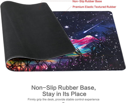 Lokigo Desk Pad Moon Meteor, Big Mouse Pad Mountains Boys Girls Extended Large Gaming Mouse Pad for Desk Non-Slip Rubber Base Stitched Edges DeskMat Work Office Laptop Keyboard DeskMatt