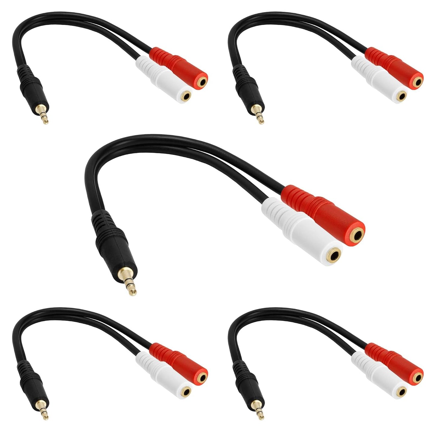 Cmple - 5 Pack 3.5mm Audio Stereo Y Splitter Extension Cable - 2 Ports 3.5mm Male to Female Headset Splitter Adapter