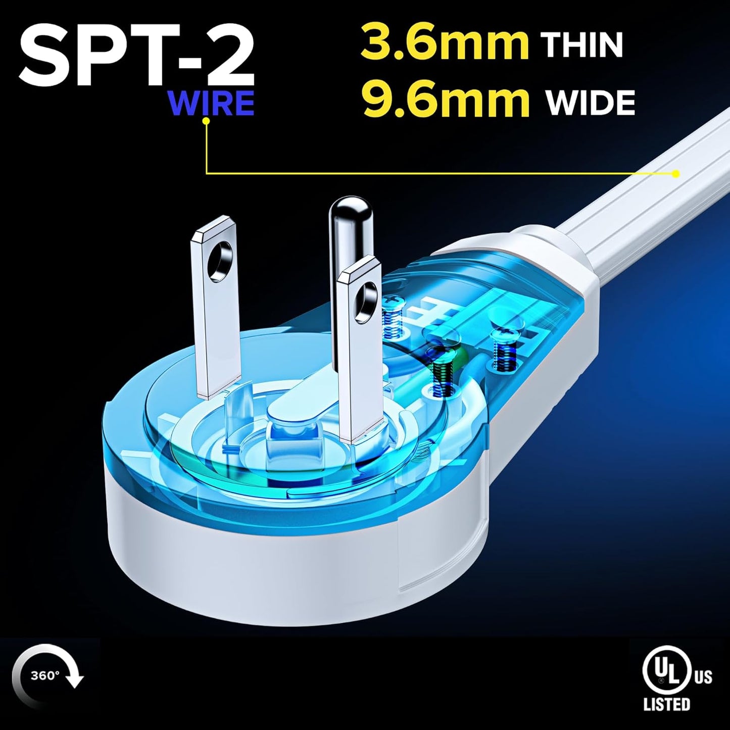 Maximm Cable 4 Ft 360° Rotating Flat Plug Extension Cord, 16/3 AWG Multi 3 Outlet 3-Prong Grounded Wire- White - UL Certified