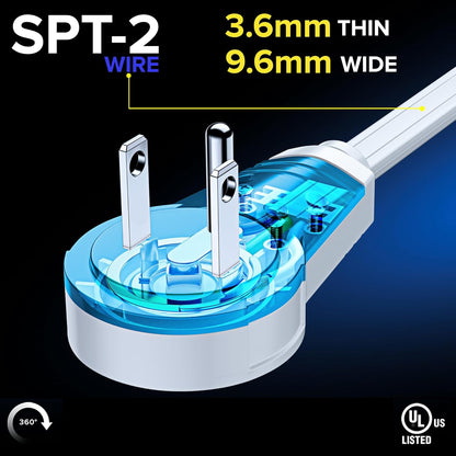 Maximm Cable 4 Ft 360° Rotating Flat Plug Extension Cord, 16/3 AWG Multi 3 Outlet 3-Prong Grounded Wire- White - UL Certified