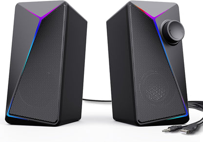 ROSON Computer Speakers, Gaming PC Speakers with Enhanced Bass and Volume Control, Stereo 2.0 USB Powered 3.5mm Aux Multimedia Speakers for Laptop/Desktop/Tablets/Phone