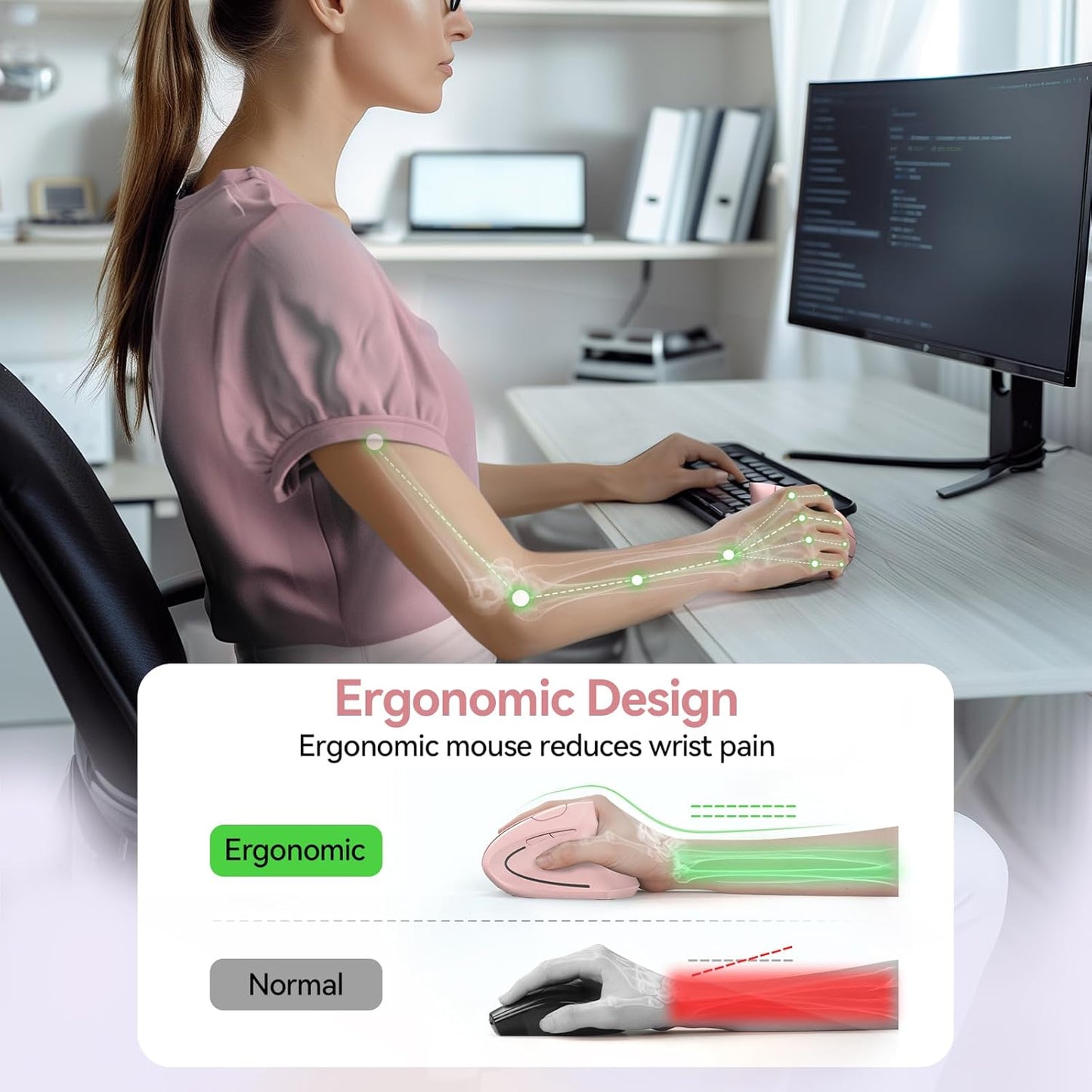 TECKNET Ergonomic Mouse Wireless, Rechargeable Mouse Wireless Silent for Carpal Tunnel Right Hand, 2.4GHz USB Vertical Mouse Wireless for Laptop, 5 Adjustable 4800 DPI, Computer, MacBook, Desktop