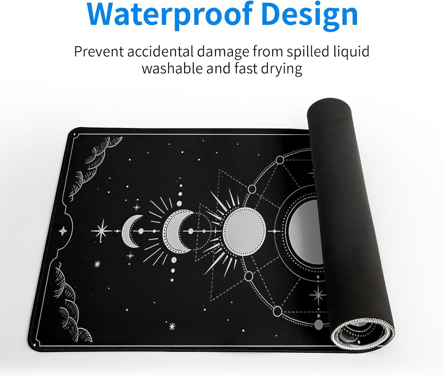 Sun Moon Gaming Mouse Pad Black Large Mouse Pad for Keyboard and Mousepad Desk Mat with 3mm Non-Slip Base and Stitched Edge for Gaming and Office Computer Mat Protector Mat 31.5x11.8 Inch