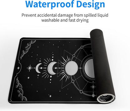 Sun Moon Gaming Mouse Pad Black Large Mouse Pad for Keyboard and Mousepad Desk Mat with 3mm Non-Slip Base and Stitched Edge for Gaming and Office Computer Mat Protector Mat 31.5x11.8 Inch