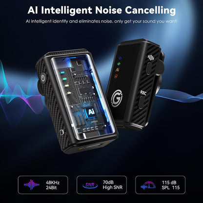 Wireless Microphone, AI Noise Cancelling with 56H Battery, 656ft Range & Wind Muff for iPhone/Android/Camera, Magnetic Clip-On for Streaming/Vlog/Interview