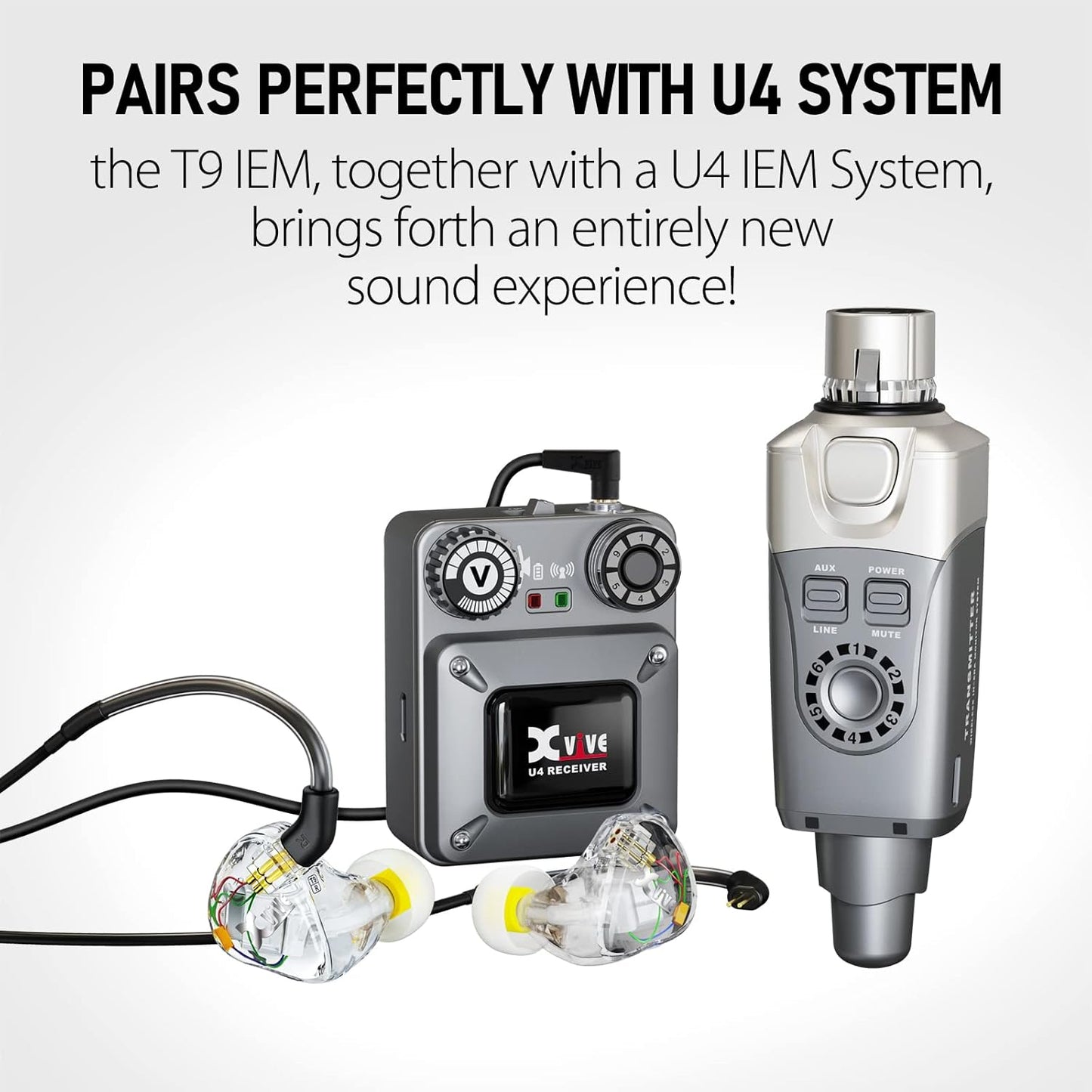 Xvive U4T9 Wireless in-Ear Monitor System, U4 in-Ear Monitor System, T9 IEM Dual Knowles BA Drivers for Studio, Band Rehearsal,Live Performance(U4T9)