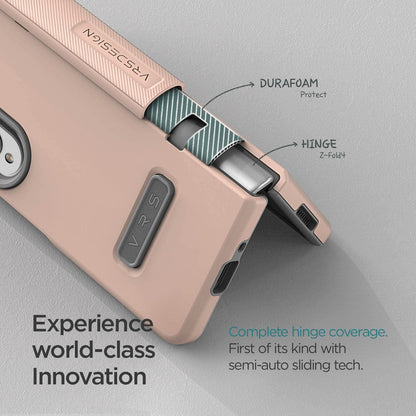 VRS DESIGN Terra Guard Modern for Galaxy Z Fold 4 5G (2022), Premium Modern Neat Style [Anti Scratch Hinge Protection] Case with Tempered Glass Screen Protector (Pink Sand)