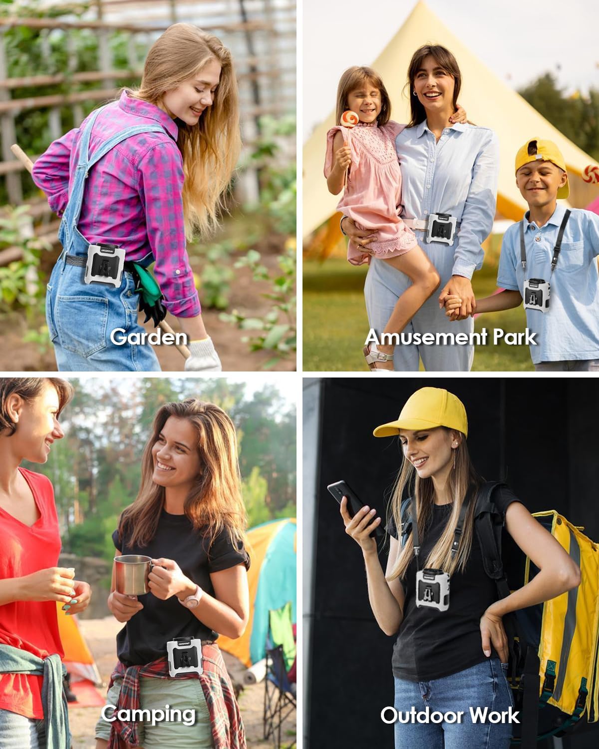 Portable Waist Fan Clip on, Personal Wearable Belt Fan 10000mAh Rechargeable Battery Under Shirt,5 Speeds with light, Neck Fan Hands-Free Cooling For Outdoor Camping Travel (White)