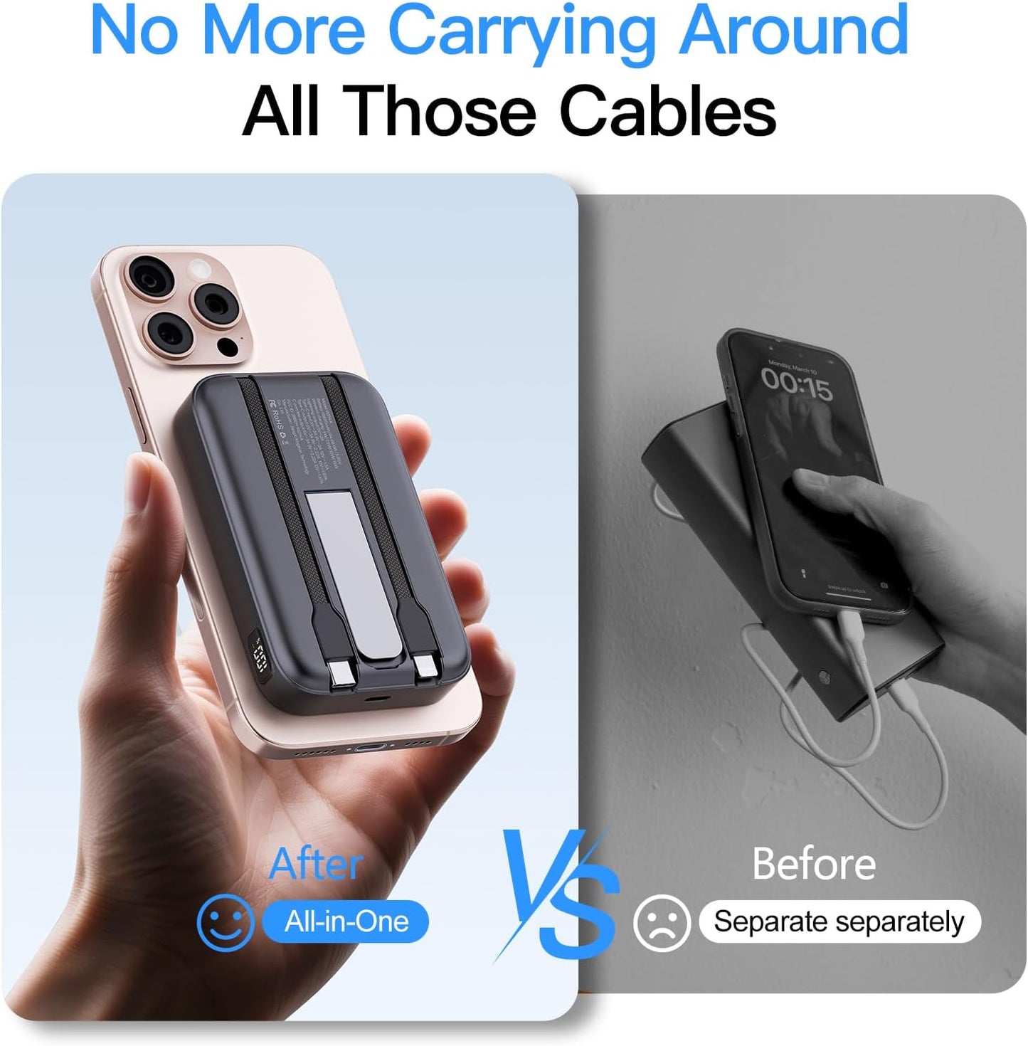 2025 Latest Portable Charger, 16800mAh Magnetic Wireless Power Bank with 2 Built in Cables, LED Display Battery Pack Travel Essentials for iPhone 16/15/14/13/12/Pro/Mini/Pro Max Andriod