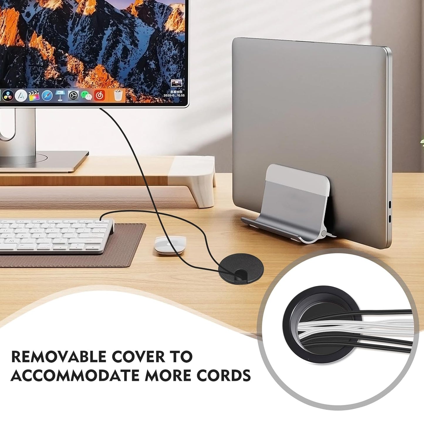 2 Pcs Desk Grommet 1.5Inch, ABS Plastic Desk Hole Cover, U-Shaped Desk Wire Hole Insert for Office Home School Computer Desk Equipment Cable Cord Organizer