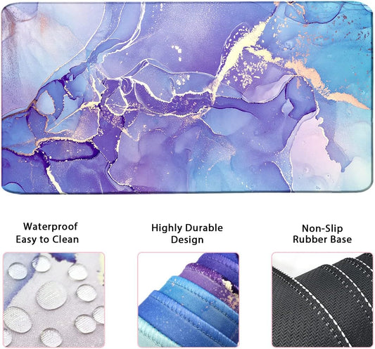 Large Mouse Pad and Keyboard Wrist Rest, Desk Pad for Keyboard and Mouse, 4-in-1 Large Gaming Mouse Pad with Wrist Support - Purple Marble