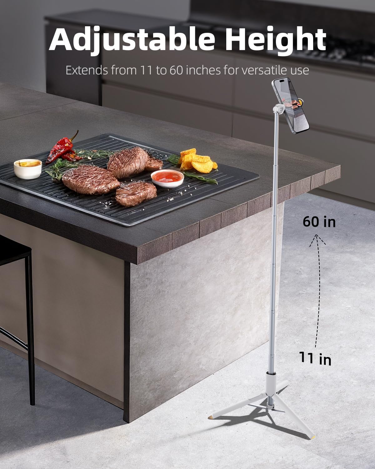 TODI Selfie Stick Tripod for iPhone, 60" Lightweight Phone Tripod Stand with Wireless Remote, Extendable Selfie Stick for Android, All-in-1, Compatible with iPhone/Android (White)