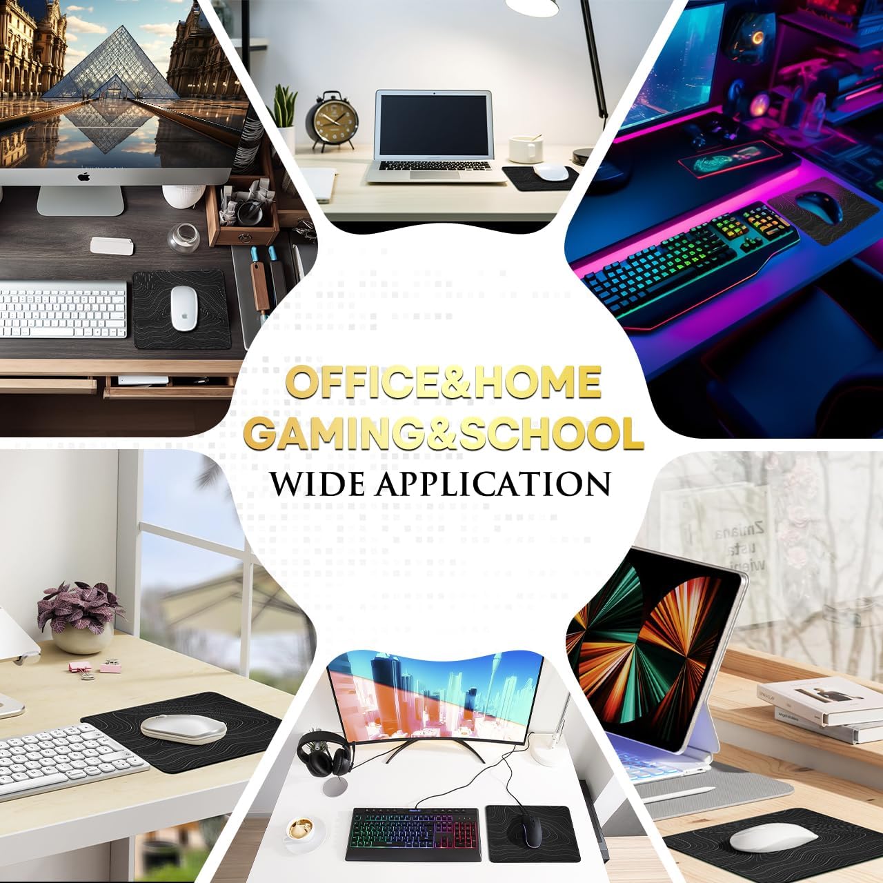 JIKIOU 3 Pack Mouse Pad with Stitched Edge, Comfortable Mouse Pads with Non-Slip Rubber Base, Washable Mousepads Bulk with Smooth Cloth, Mouse Pads for Computers Laptop Mouse 10.2x8.3x0.12inch Contour