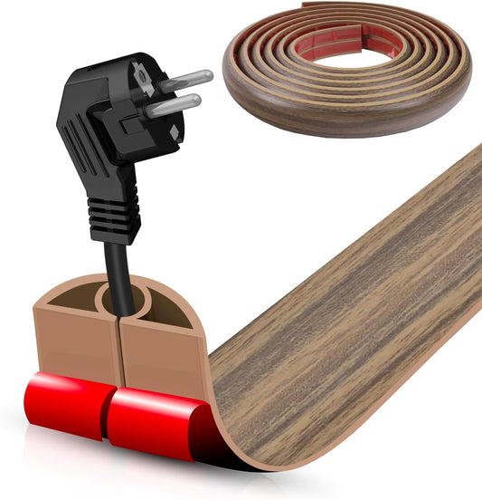 Floor Cord Cover Self Adhesive Cord Hider,10FT Cable Management, Extension Strip Protector for Wires, Prevent Cable Trips for Offices, Gyms, Exhibitions Cavity:0.3"(W) x0.28(H) Woodsmokedbrown