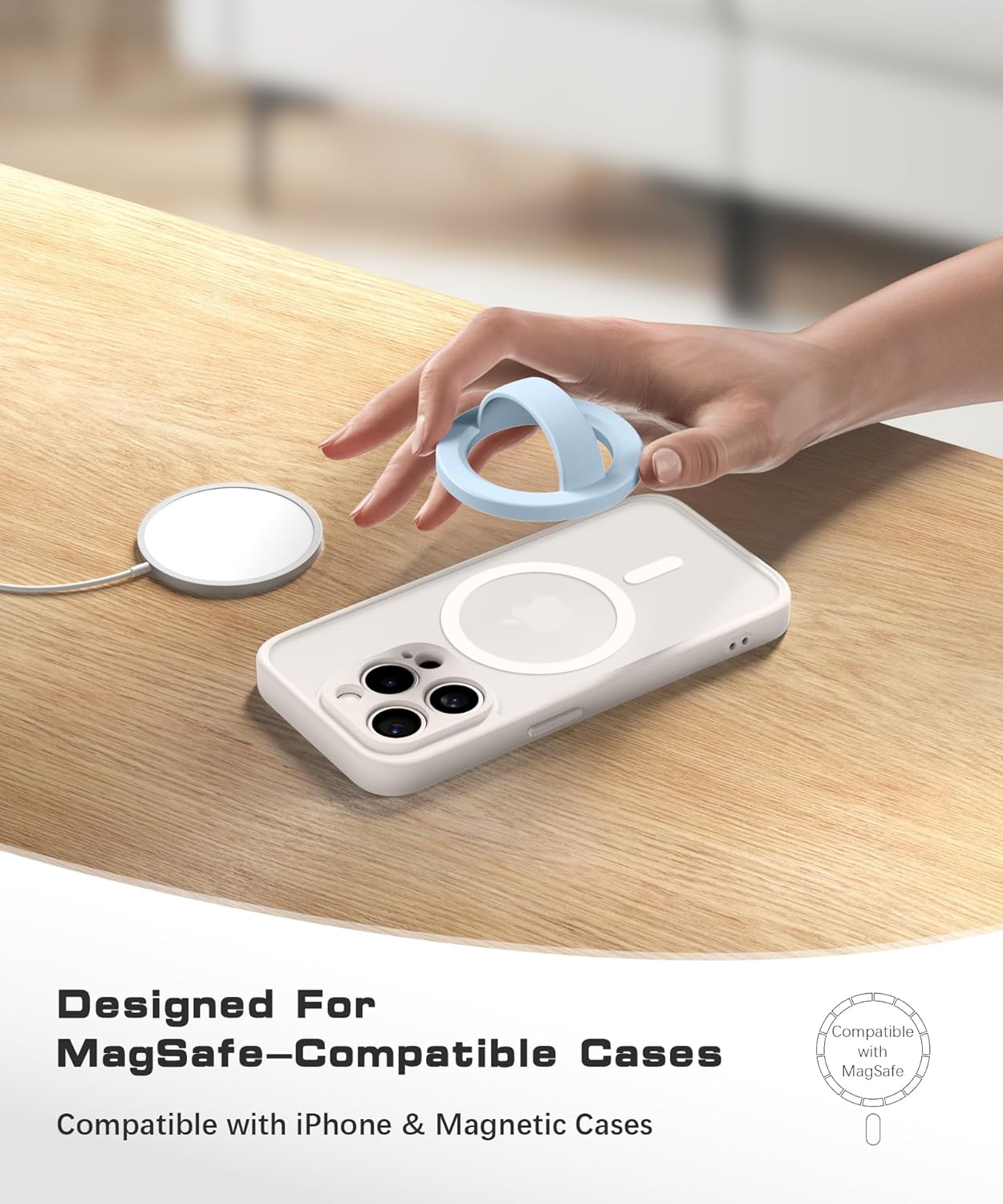 Magnetic Phone Grip, Removable Loop Grip with Soft Finger Strap, Silicone Phone Ring Holder for Back of Phone for iPhone 16/15/14/13/12 Pro Max/Plus, Blue