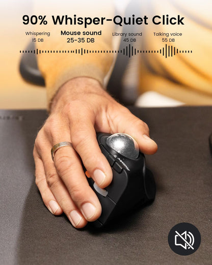 ProtoArc Vertical Wireless Trackball Mouse, EM05 NL Bluetooth Ergonomic Rollerball Mouse Rechargeable Computer Laptop Thumb Mice, 3 Device Connection, Compatible with iPad, Mac, Windows, PC-Silver