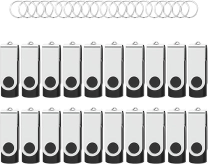 Flash Drives 128MB 20 Pack with Keychains, Swivel USB 2.0 Thumb Drives Bulk USB Drive Memory Stick USB Stick Pack (Black)