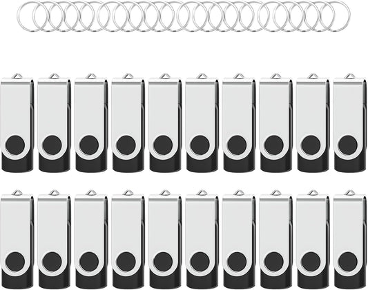 Flash Drives 128MB 20 Pack with Keychains, Swivel USB 2.0 Thumb Drives Bulk USB Drive Memory Stick USB Stick Pack (Black)
