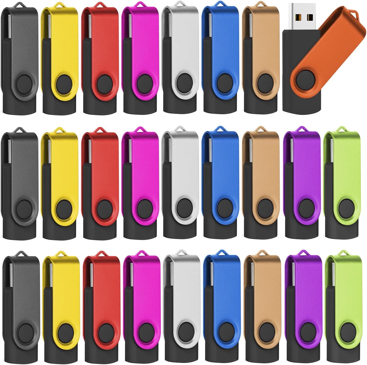 EASTBULL Flash Drives Bulk 128MB USB Thumb Drive 50 Pack USB 2.0 Memory Stick Swivel Pen Drive with Lanyard for Storage and Backup (128MB 50 Colors)