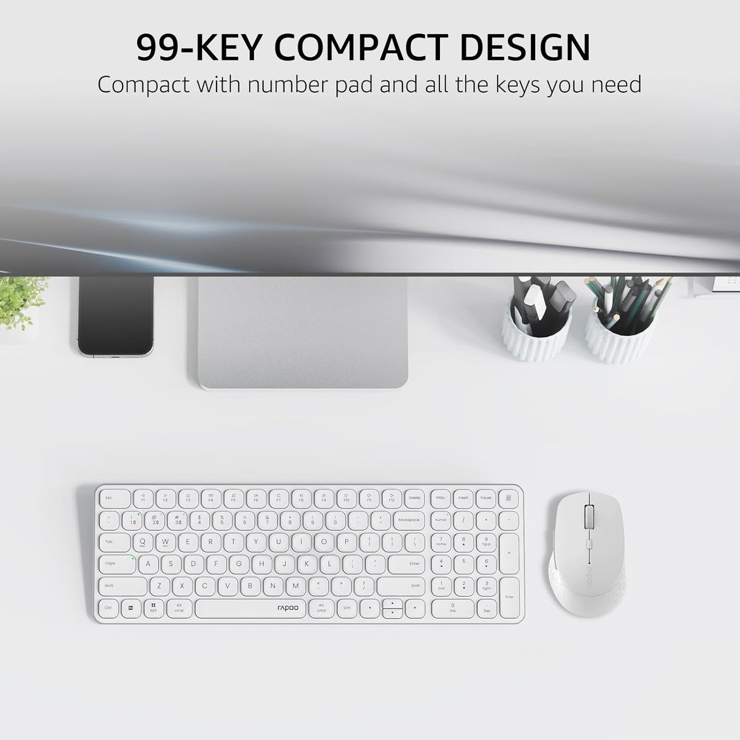 Rapoo 9360M Wireless Keyboard and Mouse Combo, Blade-Series E9310M 99-Key Ultra-Thin Keyboard and M300G Silent Mouse, Support 4 Devices, Quiet, Compact, Battery Powered, for Windows/Mac/Linux/Chrome