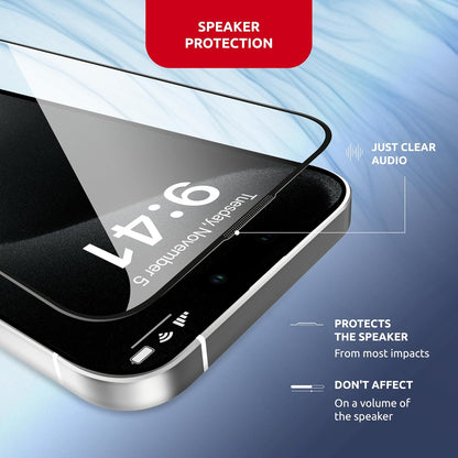 Tempered Glass Screen Protector for iPhone 15 Pro – Full Edge-to-Edge Protection Phone Screen Protector with Applicator, 9H Hardness, Oleophobic Coating - Accessories for iPhone 15 Pro