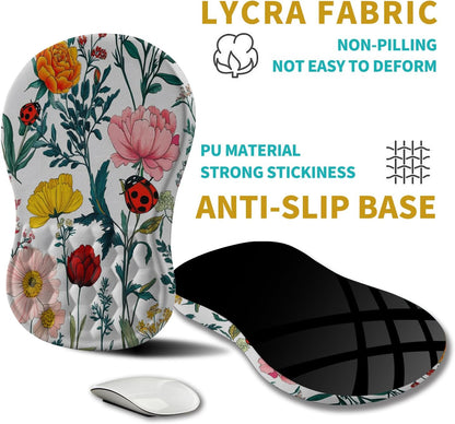 Hokafenle Ergonomic Mouse Pad Wrist Support, Wrist Rest Mousepad for Carpal Tunnel Pain Relief with Integrated Memory Foam Slope Massage Bulge (11.8x7.9 inch,Flowers and Ladybugs
