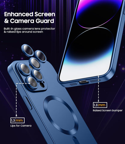 Magnetic for iPhone 14 Pro Max Case [Compatible with MagSafe][Built-in Camera Lens Protector] Slim Soft TPU Bumper Shockproof Metallic Luster Phone Case (Blue)
