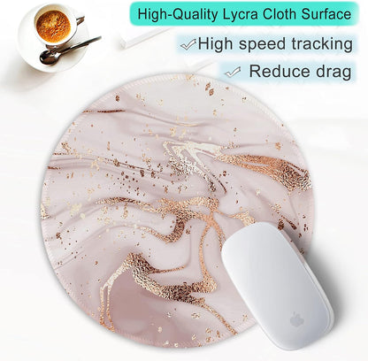 ITNRSIIET Round Mouse Pad with Stitched Edge Premium-Textured Waterproof Non-Slip Rubber Base Desktop Protection Mat Diameter 8.7 inches, Rose Gold Marbling
