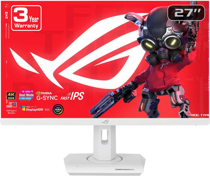 ASUS ROG Strix 27” 4K HDR USB-C Gaming Monitor (XG27UCG-W) – White, UHD (3840x2160) Dual Mode (4K 160Hz or FHD 320Hz), 1ms, Fast IPS, ELMB Sync, G-SYNC Compatible, AI Gaming, 3yr Warranty