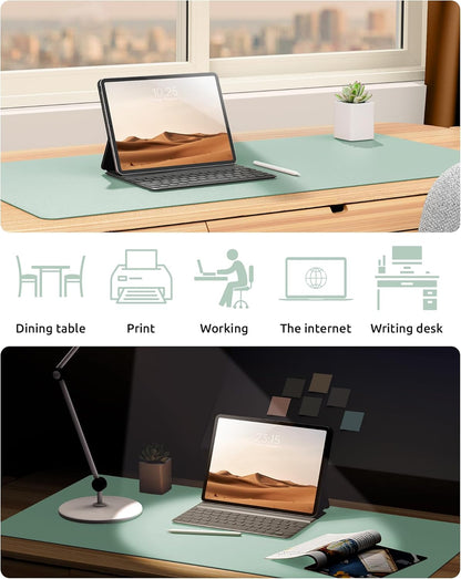 YSAGi Leather Desk Protector, Office Mat, Large Mouse Mat, Non-Slip PU Leather Blotter, Laptop Pad, Waterproof Writing Pad for Office and Home (Pale Green, 23.6" x 13.8")
