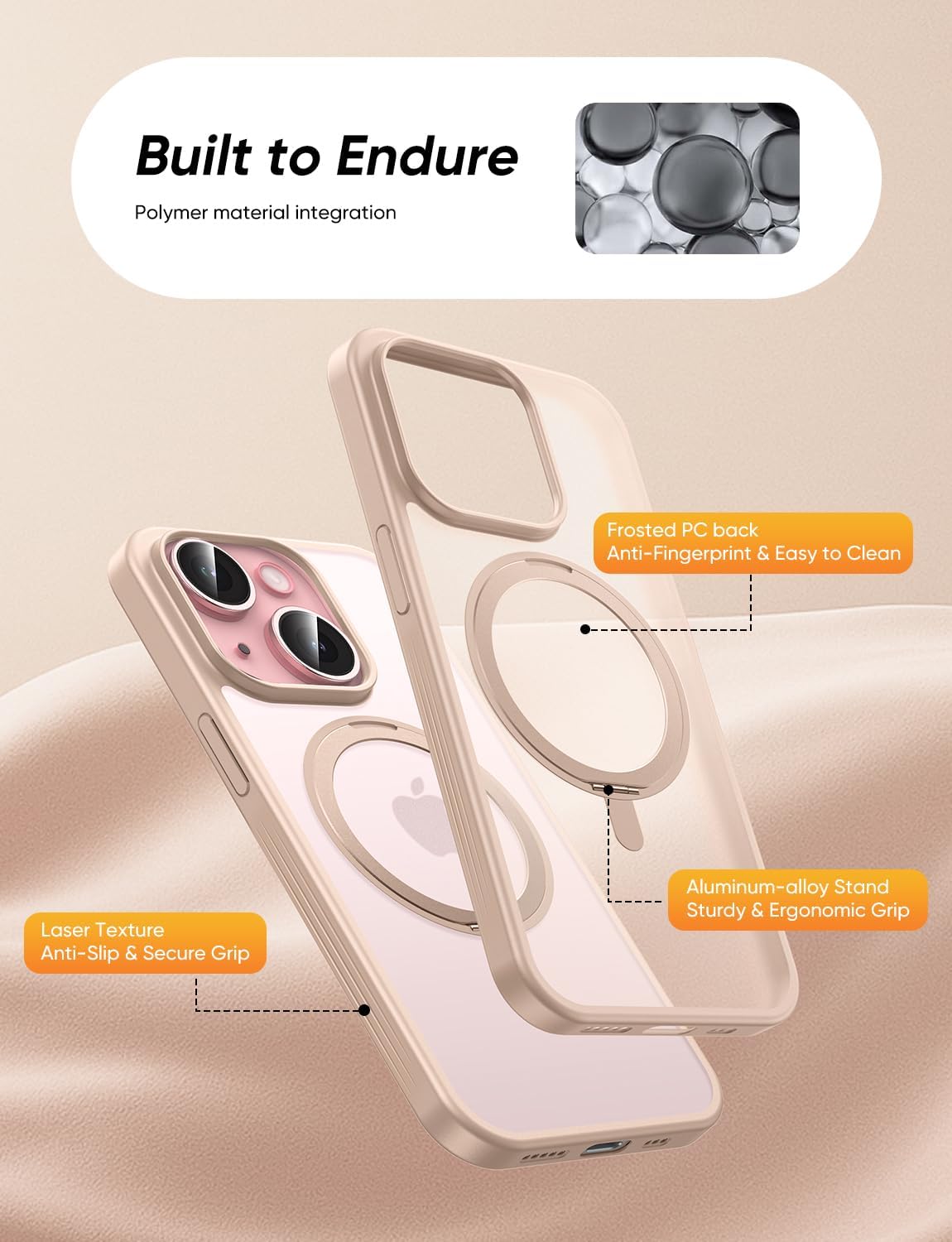 MAGIC JOHN for iPhone 15 Case 360° Rotatable Magnetic Invisible Stand, Fit for MagSafe 15 Phone Case, 16FT Military Grade Shockproof for iPhone Case with Kickstand, Rose Gold