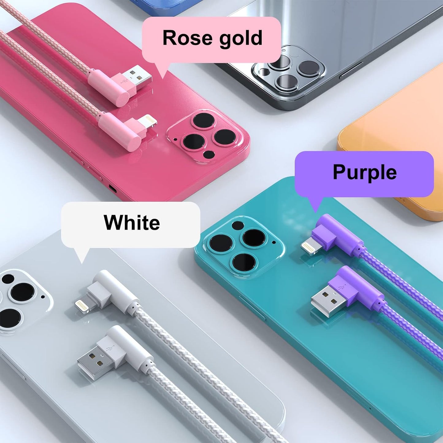 iPhone Charger 3 Pack 10FT USB A to Lightning Cables 90 Degree Charge Cable MFi Certified Nylon Braided Fast Charging Cord for iPhone 14/13/12/11/X/Max/8/7/6/6S/5/5S/SE/Plus/iPad