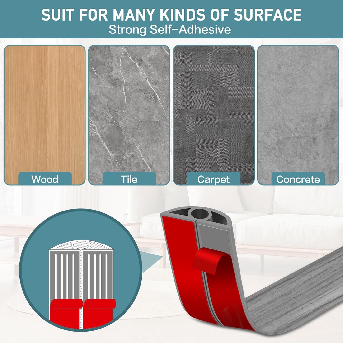 Floor Cord Cover Self Adhesive Cord Hider Floor Extension Cord Covers for Floor Power Cord Protector Cable Management Prevent Cable Trips Cable Cavity 0.32" W x 0.32" H (Light Grey Wood, 20Ft)