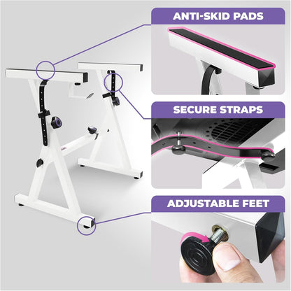 Liquid Stands Portable Heavy Duty Digital Piano Stand & Bench Set - Adjustable Keyboard Music Stand & Seat for 54-88 Key Electric Pianos (White)