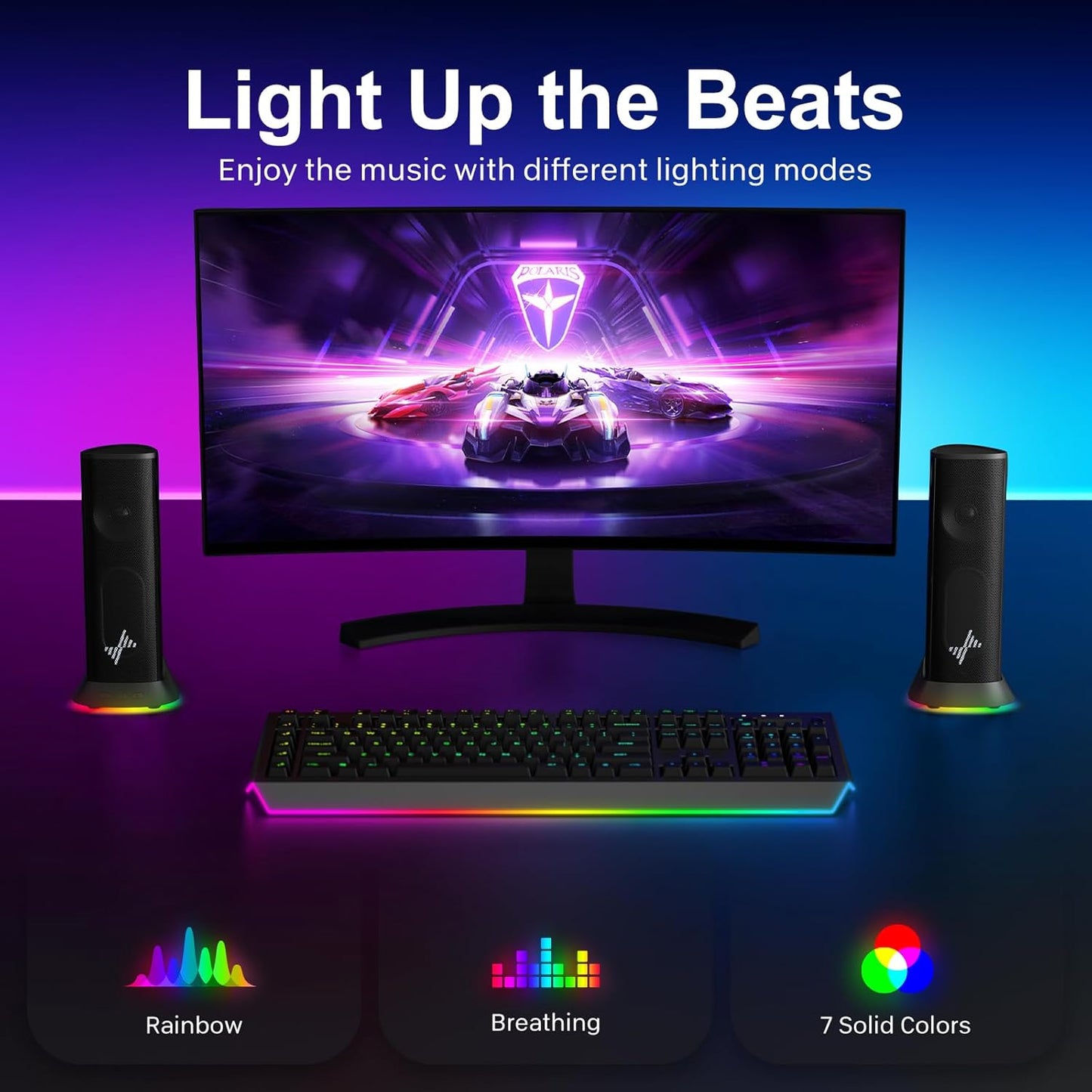 Nylavee Computer Speakers – Hi-Fi Stereo PC Speakers with 9 LED Lighting Modes, Enhanced Bass and Sound, USB/Type-C Powered and 3.5mm Audio Wired Desktop Speakers for PC, Laptop, Monitor, PS5, Xbox