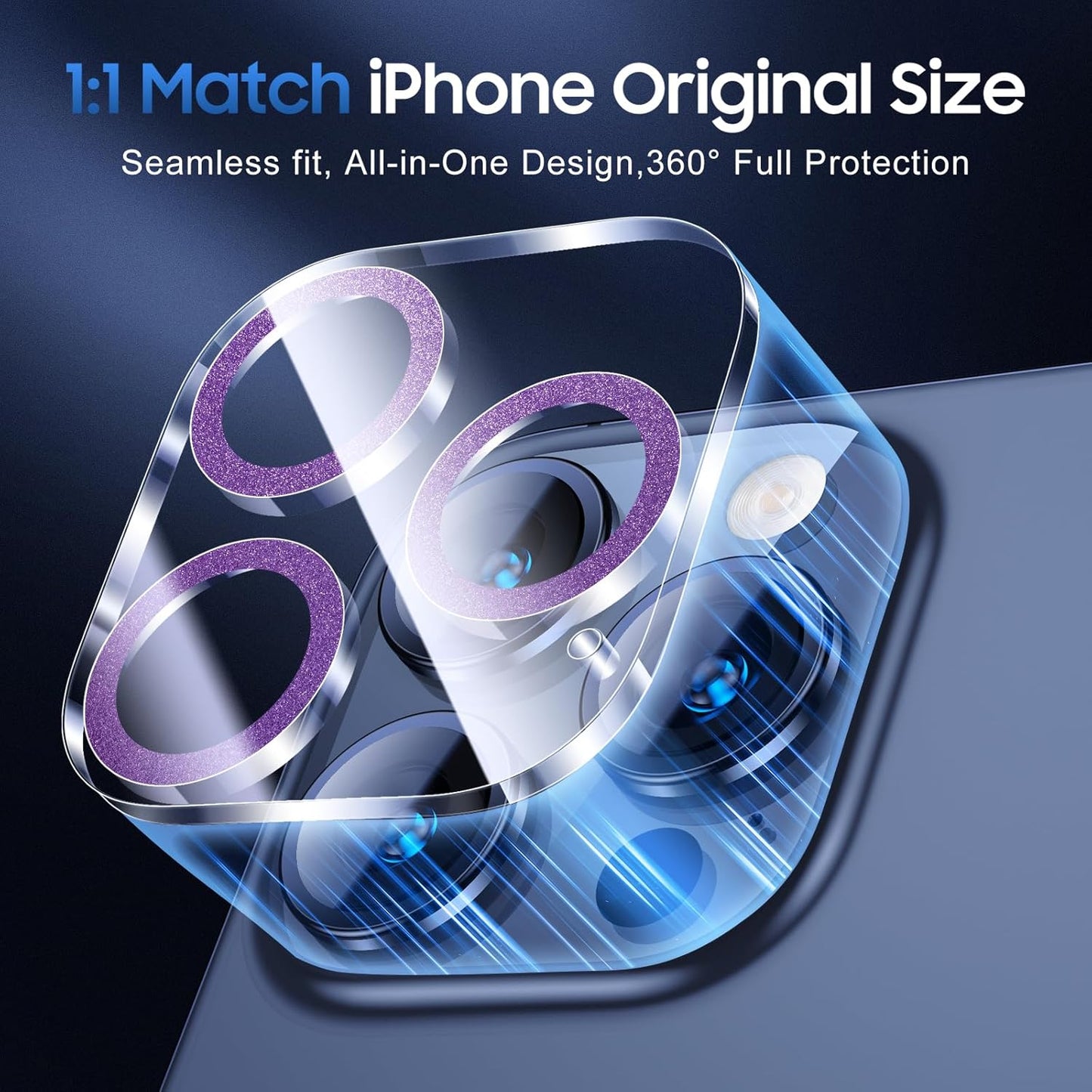 UniqueMe for 3 Pack iPhone 15 Pro/iPhone 15 Pro Max Camera Lens Protector, [Drop Protection] [Case Friendly] 9H Tempered Glass Camera Cover Screen [Update New Version] - Dark Purple