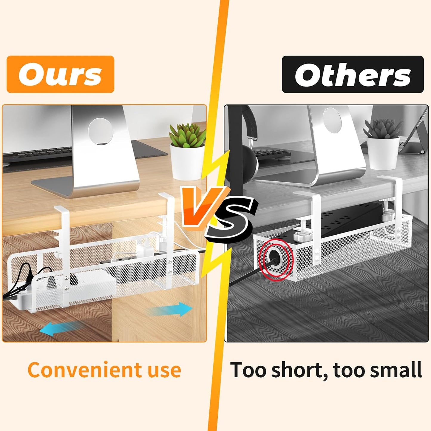 Under Desk Cable Management Tray, Wire Management Desk Cable Organizer Cable Management Box, Cord Organizer Storage for Office