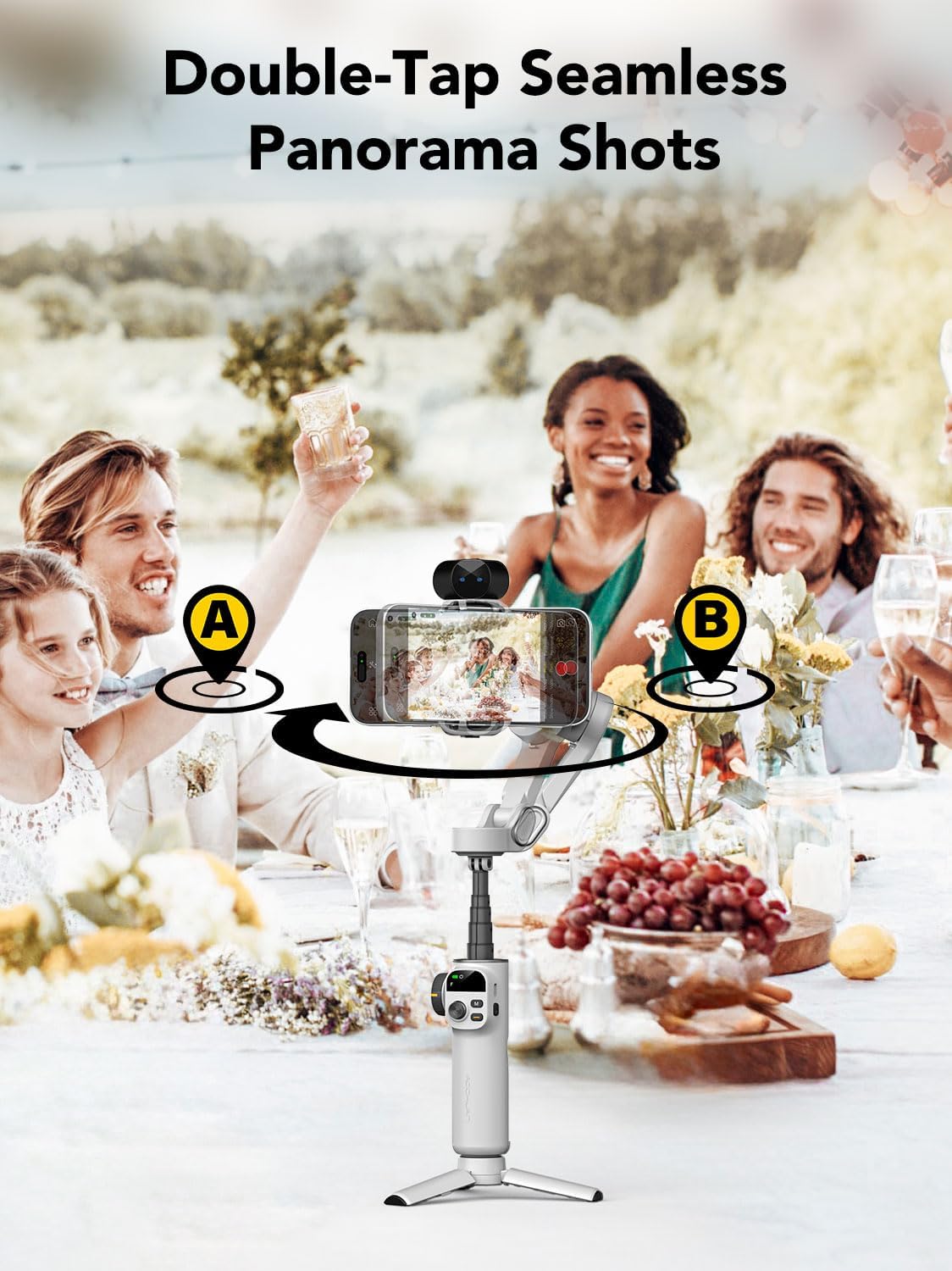 Gimbal Stabilizer for Smartphone,NO APP Tracking,20CM Extension Rod,Face & Object Tracking stabilizer for iPhone & Android,3-Axis OLED Gimbal for Video Recording-AOCHUAN Smart X2AI Black