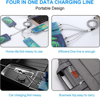 iPhone Charging Cable 1.8M/6Ft Multi 4 in 1 USB Universal Fast Charging Cord Multi Charging Cable Lightningx2+Type C+Micro USB Port Connectors Adapter for Android/Apple/iOS/Samsung/LG/Huawei/XiaoMi