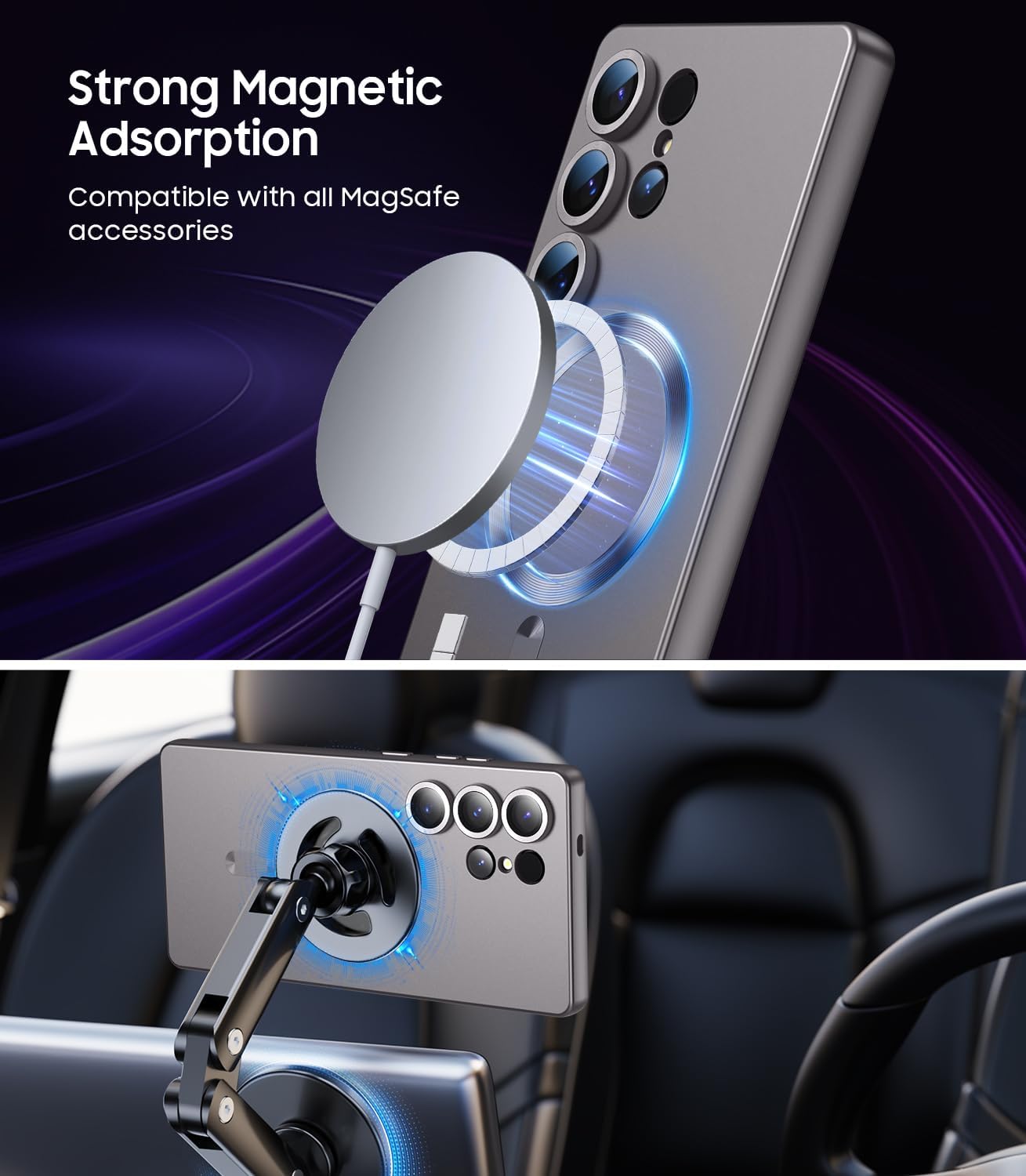 Magnetic for Samsung Galaxy S25 Ultra Case [Compatible with MagSafe][Built-in Camera Lens Protector] Slim Soft Silicone Bumper Shockproof Metallic Luster Phone Shell (Gray)