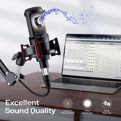 Condenser Microphone XLR,Professional Studio Recording Microphone for Computer PC,Cardioid Podcast Mic Kit with Boom Arm,Gaming Microphone for Streaming,ASMR,Singing,Voice Over,Vocal,YouTube,Zoom