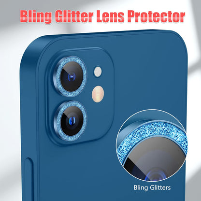 AGVEE 3+3 6 Pack for iPhone 12 Pro/12/12 Mini/11 Pro Max/11 Pro/11 - Bling Diamond & Glitter Metal Ring 9H Tempered HD Glass Camera Protector