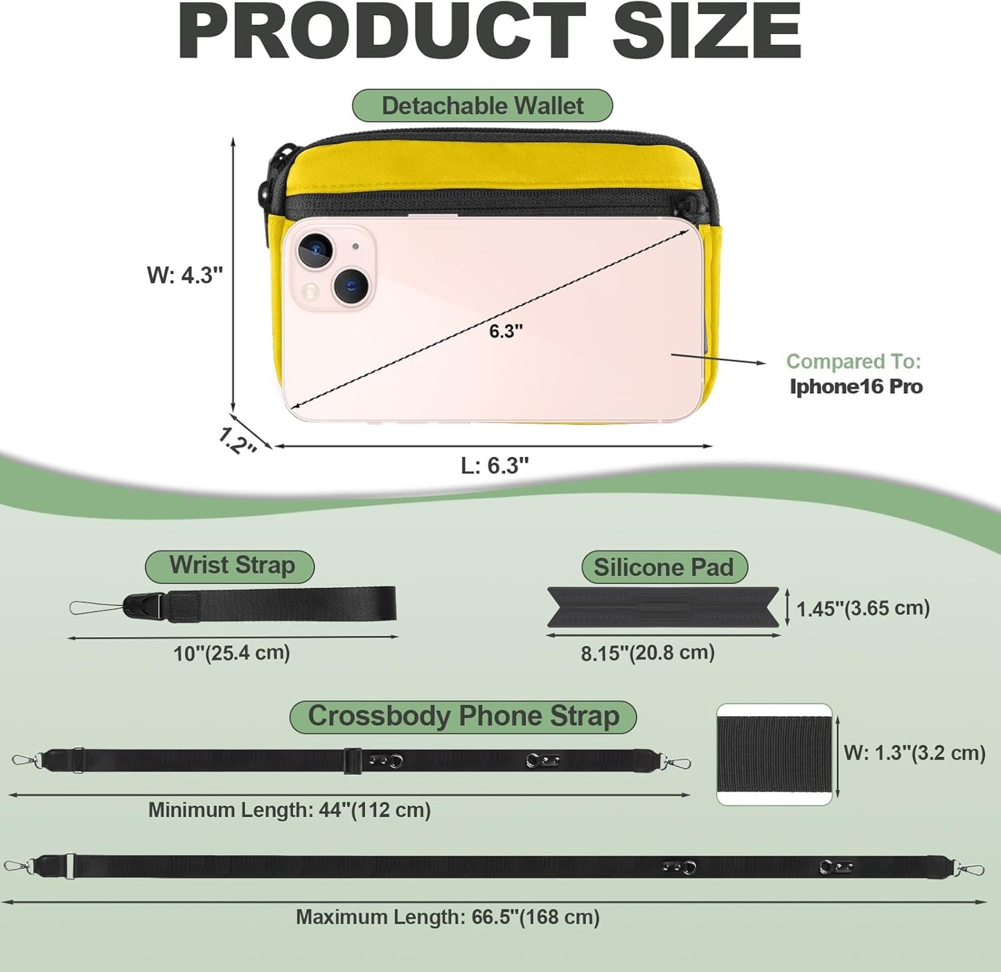 Clip and Go Strap for Phone with Wallet Crossbody, Adjustable Phone Lanyard with Detachable RFID Wristlet Wallet & Ultra-Thin 360° Rotatable Metal Tabs for All Smartphones (Yellow)