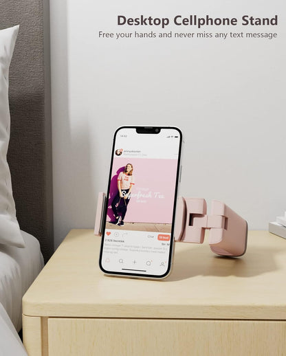 MiiKARE Airplane Travel Essentials Phone Holder, Universal Handsfree Phone Mount for Flying with 360 Degree Rotation, Accessory for Airplane, Travel Must Haves Phone Stand for Desk-Pink&Blue