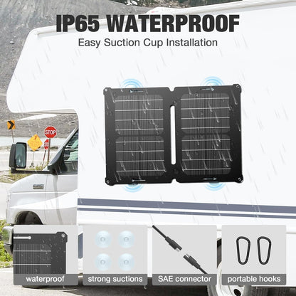 GRECELL 12V 25W Solar Battery Charger Maintainer, Portable Solar Panel Car Trickle Charger Waterproof 25 Watt Mono+ SAE Cables Kit for Truck Boat RV Motorcycle Truck Marine Vehicle Battery