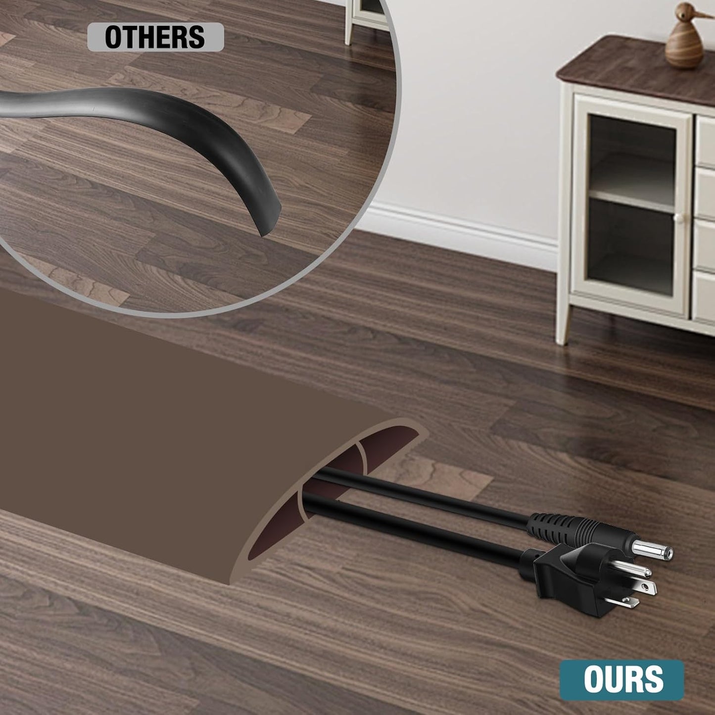 Floor Cord Cover, Cable Protector, 0.63W x 0.31H inches, Wire Cover for Extension Cords, Floor Cable Covers Prevent Cable Trips (Brown, 50-10 Feet)