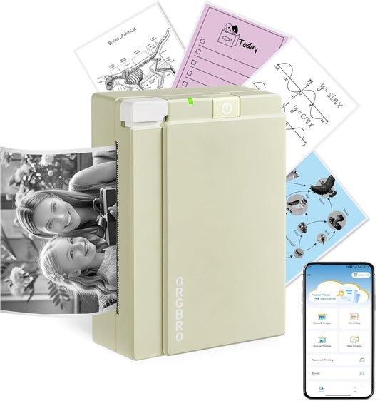 ORGBRO Sticker Printer Machine, X3 Mini Printer Print Pods Portable Thermal Inkless Sticker Maker, 3-Inch 300 DPI Bluetooth Pocket Printers for Smartphones, Notes, Journal, Photos, DIY, Kids Gift