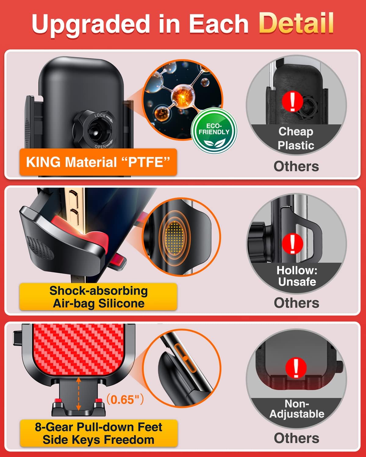 VANMASS [Longest Lasting] True Military-Grade Car Phone Holder Strongest Suction & Clip Cell Mount Dashboard Windshield Vent Automobile Cradle Truck Accessories for iPhone 16 15 Pro Max 14 13 Android