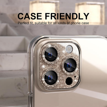 Choiche Compatible for iPhone 16 Pro/iPhone 16 Pro Max Camera Lens Protector, Bling Camera Cover with 9H Tempered Glass Lens Screen Protector Metal Ring Accessories (Glitter-Titanium Desert)